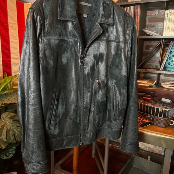 $2698 JOHN VARVATOS Limited Edition Scored Leather with Python Foil Jacket sz50 - Picture 2 of 14